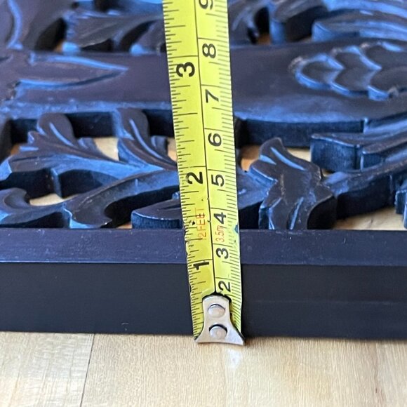 Hand-Carved Wood Panel Cross Dark Brown / Black Scandinavian Style Wall Hanging - Picture 8 of 8